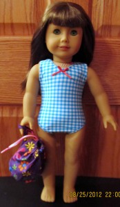 doll clothes patterns one piece swim suit and beach bag by Crystal