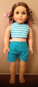 American Girl Doll crop top and sports shorts on Marie Grace by Suzanne
