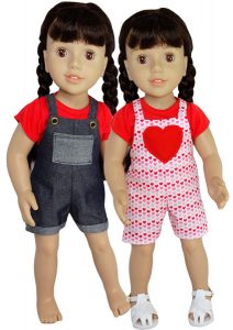 18 Inch American Girl Heart and Rectangular Pocket Overalls Doll Clothes Pattern