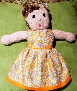 Jo summer dress pattern on knitted doll
